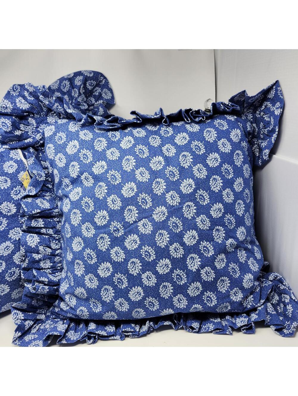April Cornell Blue Floral Ruffle Pillow Sham 18" Cottagecore Farmhouse NWT - Picture 3 of 6